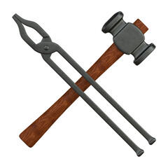 Crossed blacksmith tools on white background 3d render