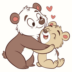 Two adorable bears embracing with hearts floating cubs cuddling