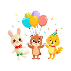 Cute cartoon animals celebrating with balloons cute animals party
