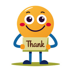 Cheerful yellow character holding thank you message blue green