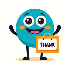 Cheerful blue character holding thank you sign smiley greeting