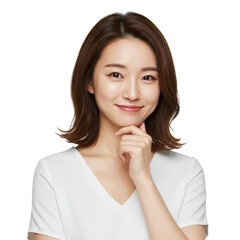 Fototapeta premium Pensive woman isolated on transparent background. use for portraits.