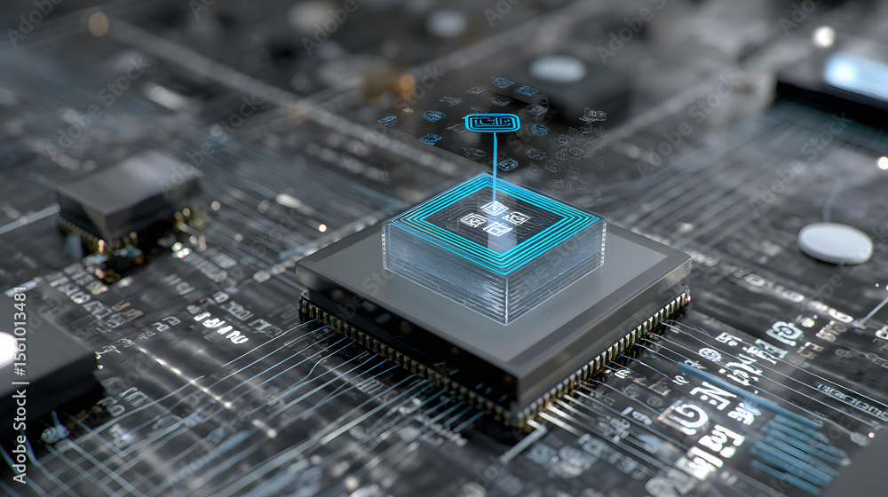 Poster digital core: a close-up view of a central processing unit (cpu) on a circuit board, showcasing the 