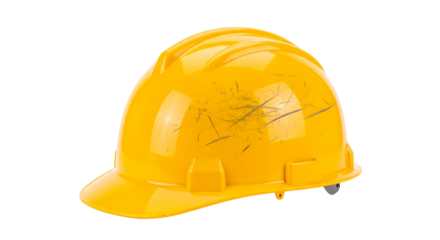 A close-up shot of a bright yellow construction helmet, essential for workplace safety.