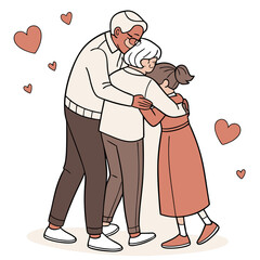 Family embracing with hearts love generations