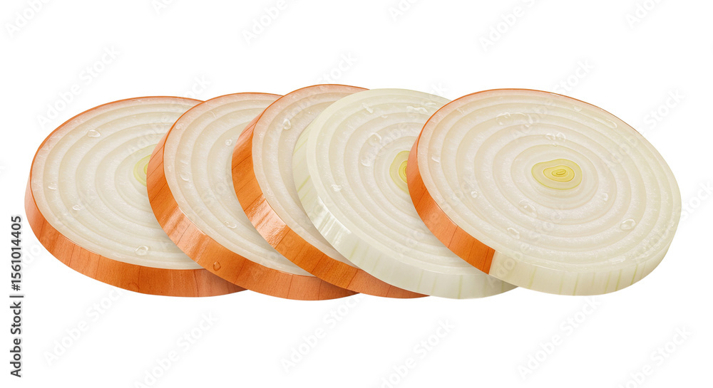 Poster Fresh slices of onion in a row create a visually appealing arrangement