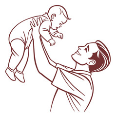 Father holding baby aloft with joy newborn lifting