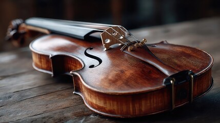 Old Violin Strings with wood grain metal detail and warm studio lighting perfect for musical culture posters classical art and antique instrument visuals