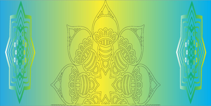 PrintOriginal fractal image with green  flowers. Template with place for inserting your text. Fractal art as background.