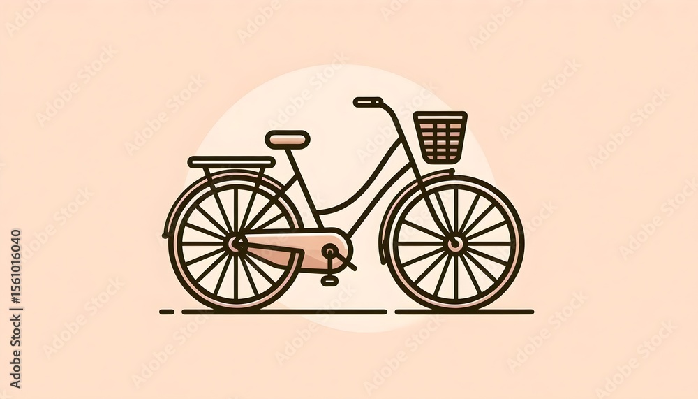 Poster flat vector icon of bicycle in simple line style on beige background symbolizing green travel and ur