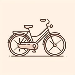 Fototapeta premium Classic bicycle icon in line art style on neutral beige backdrop representing healthy transport and environmentally conscious travel