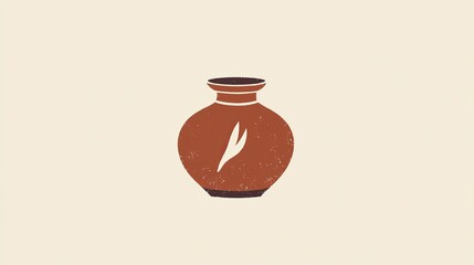 minimalist terracotta pot illustration logo icon on beige background, rustic pottery art with simple design. wallpaper beige background for web design, ads, copy prints, clip art


