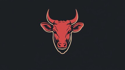 red bull head illustration on dark background, bold minimal design for logo or mascot concept. wallpaper dark black background for web design, ads, copy prints.