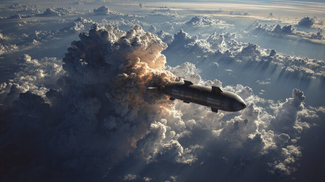 High-Resolution Realistic Image of Bunker Buster Bombers in Action, Generative AI