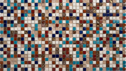 Abstract square mosaic background made of ceramic tiles, ideal for pool walls, bathrooms, kitchens, or tiled floors.
