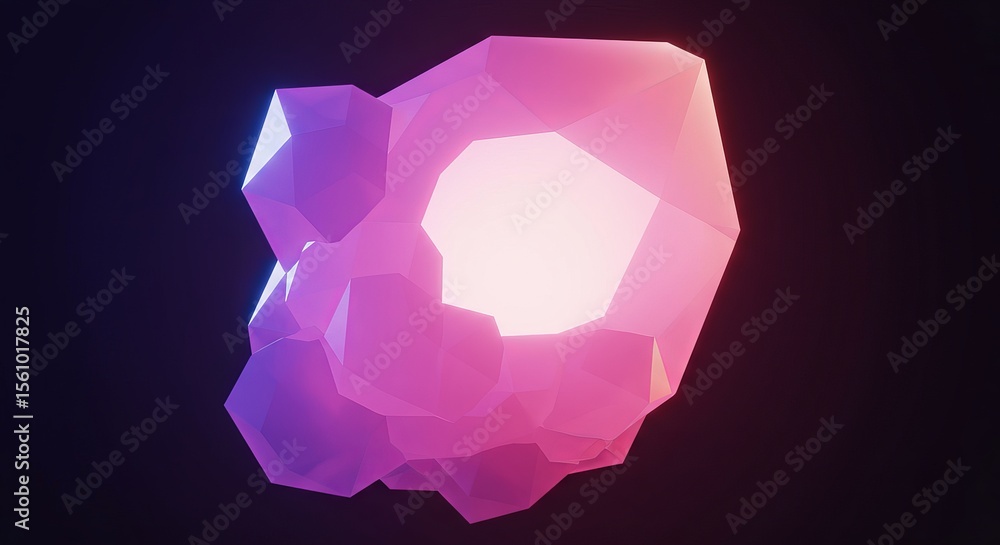 Poster abstract colorful crystal shape on dark background with light glow