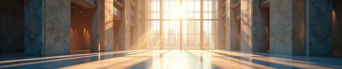 Fototapeta premium Sunlit Modern Interior Bright and Airy Office Space with Floor-to-Ceiling Windows