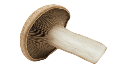 Low angle view of an oyster mushroom with gills and a thick white stem