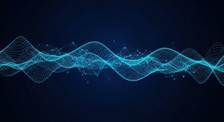 Abstract Digital Waveform of Glowing Blue Particles on a Dark Background