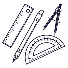 Ruler compass protractor pencil drawing tools vector