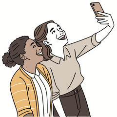 Friends taking selfie together happy smiling phone