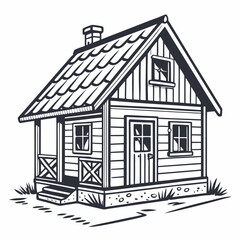 Rustic wooden cabin with porch and chimney house