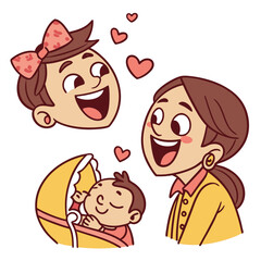 Happy family with baby and hearts mother child