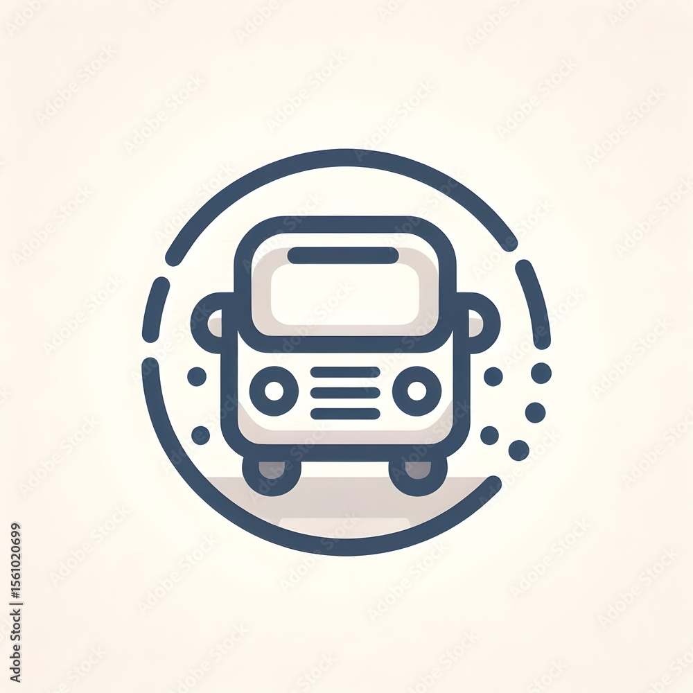 Poster flat icon of car with simple outline and soft curves on light background representing urban movement