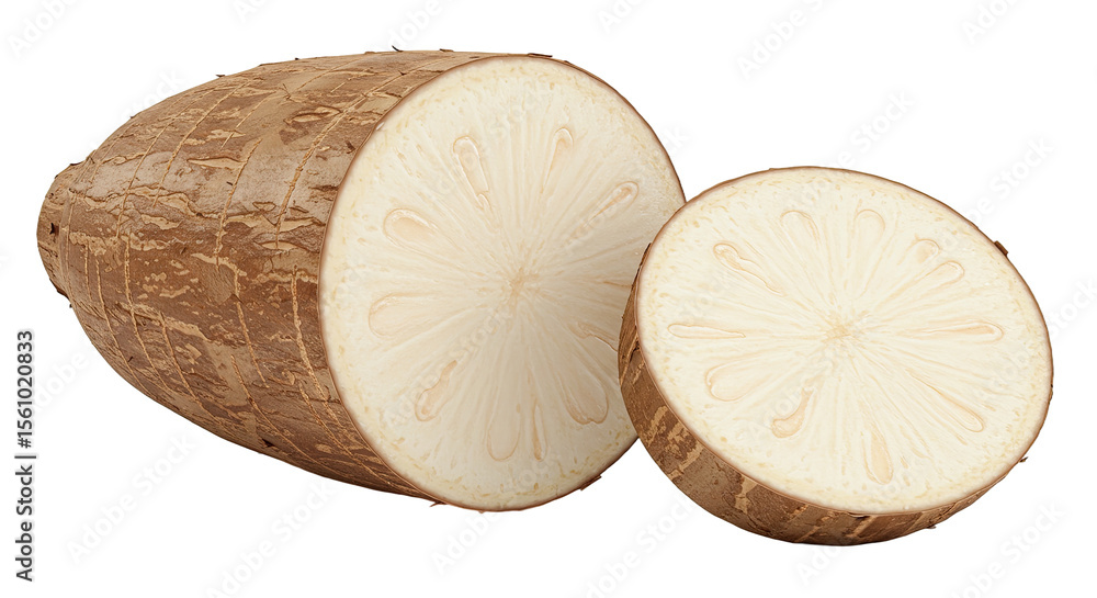 Poster Sliced cassava root displaying its creamy white interior texture and pattern