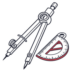 Drawing compass and protractor geometry drafting