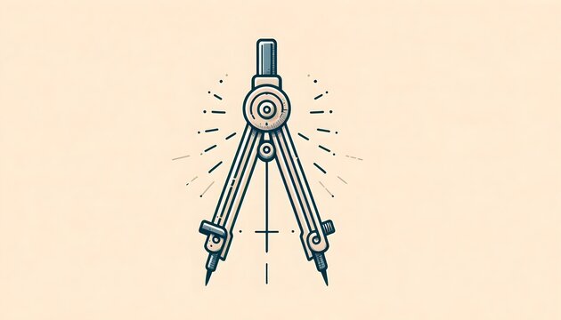 Architectural compass icon with classic shape in clean linear style on soft beige background symbolizing drafting instruments