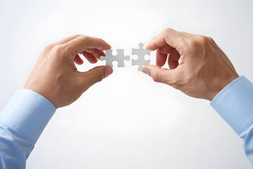 business man holding puzzle