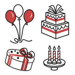 Red and white celebration icons birthday cake