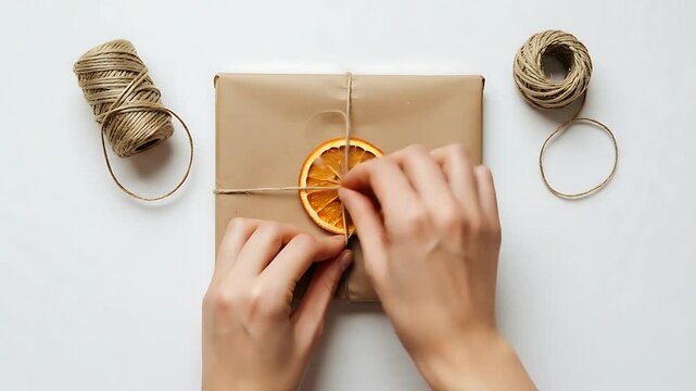Gift wrapping craft flatlay