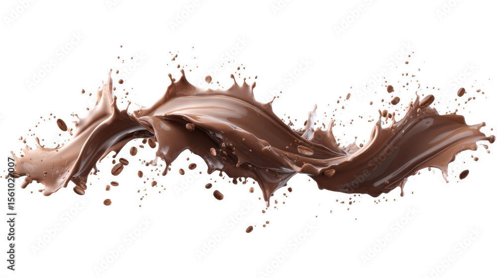 Poster a dynamic splash of rich chocolate cascading through the air. capturing the essence of indulgence an
