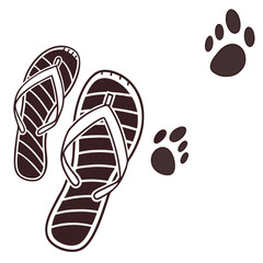 Flip flops and paw prints footwear animal tracks