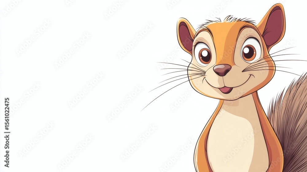 Poster a smiling cartoon squirrel looking directly towards the viewer