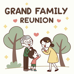 Happy family gathering under trees reunion people