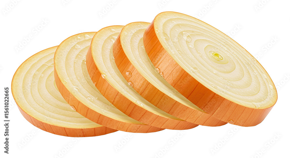 Poster Sliced onion rings showing their layers and texture on a black background