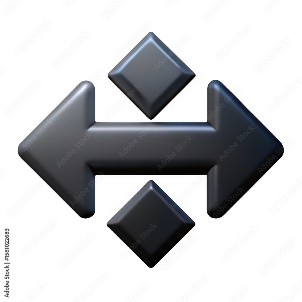 Poster 3d realistic dark gray double arrow icon with diamond elements isolated on transparent background