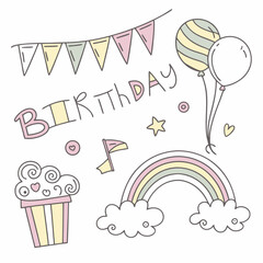 Pastel birthday celebration elements banner balloons