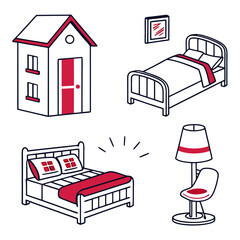 Home interior elements with red accents house pillows