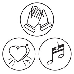 Clapping hands heart music notes icons symbols