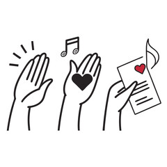 Hands holding heart and music notes singing