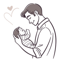 Father holding newborn baby with hearts love