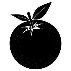 A black silhouette of a ripe orange isolated on white background