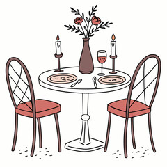 Romantic dinner table with roses and candles table setting