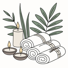 Spa relaxation with candles and rolled towels wellness