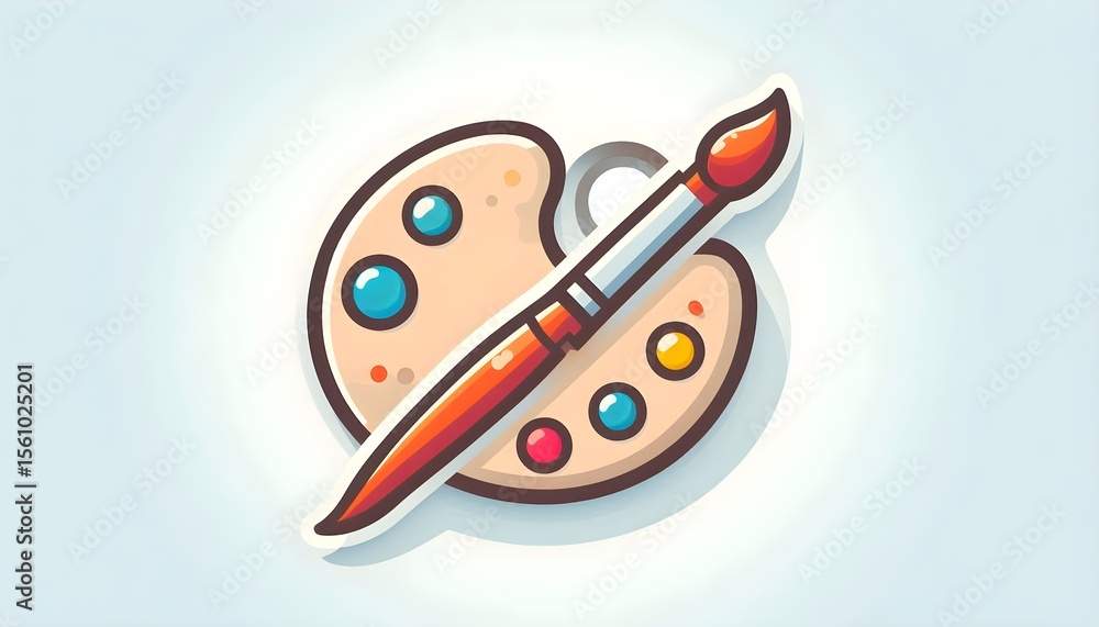 Poster paintbrush and palette illustration in vector design with colorful dabs on soft backdrop representin