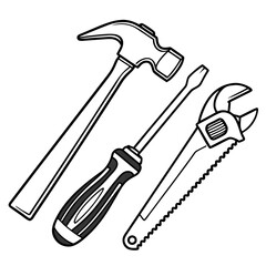 Hammer screwdriver wrench saw tools vector